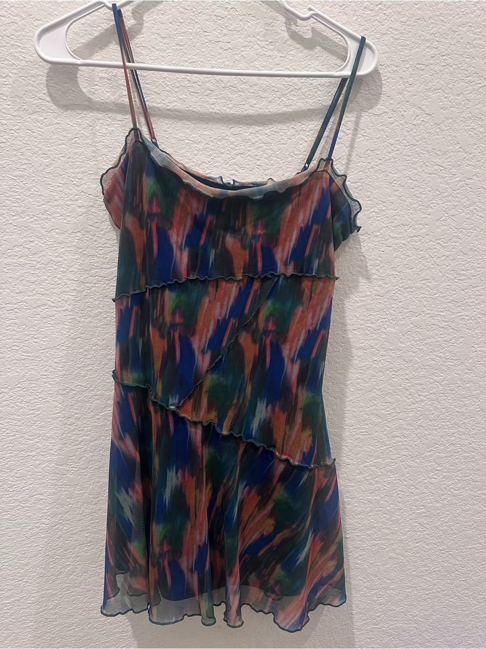 Urban Outfitters Multicolored Watercolor Tiered Slip Mini Dress‎
